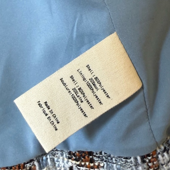 L’AGENCE Angelina Fringe Tweed Blazer Blue/Orange Multi Sz 6 - Picture 9 of 10